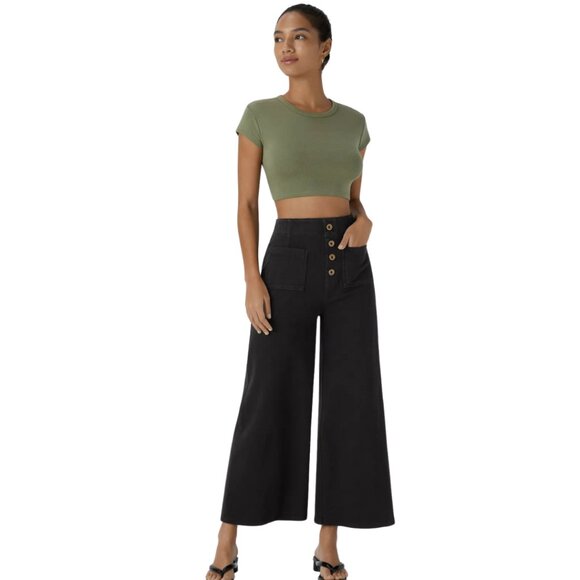 HALARA Magic Denim High Waist Wide Leg Ankle Jeans Black Wash Large NWOT - Picture 3 of 13